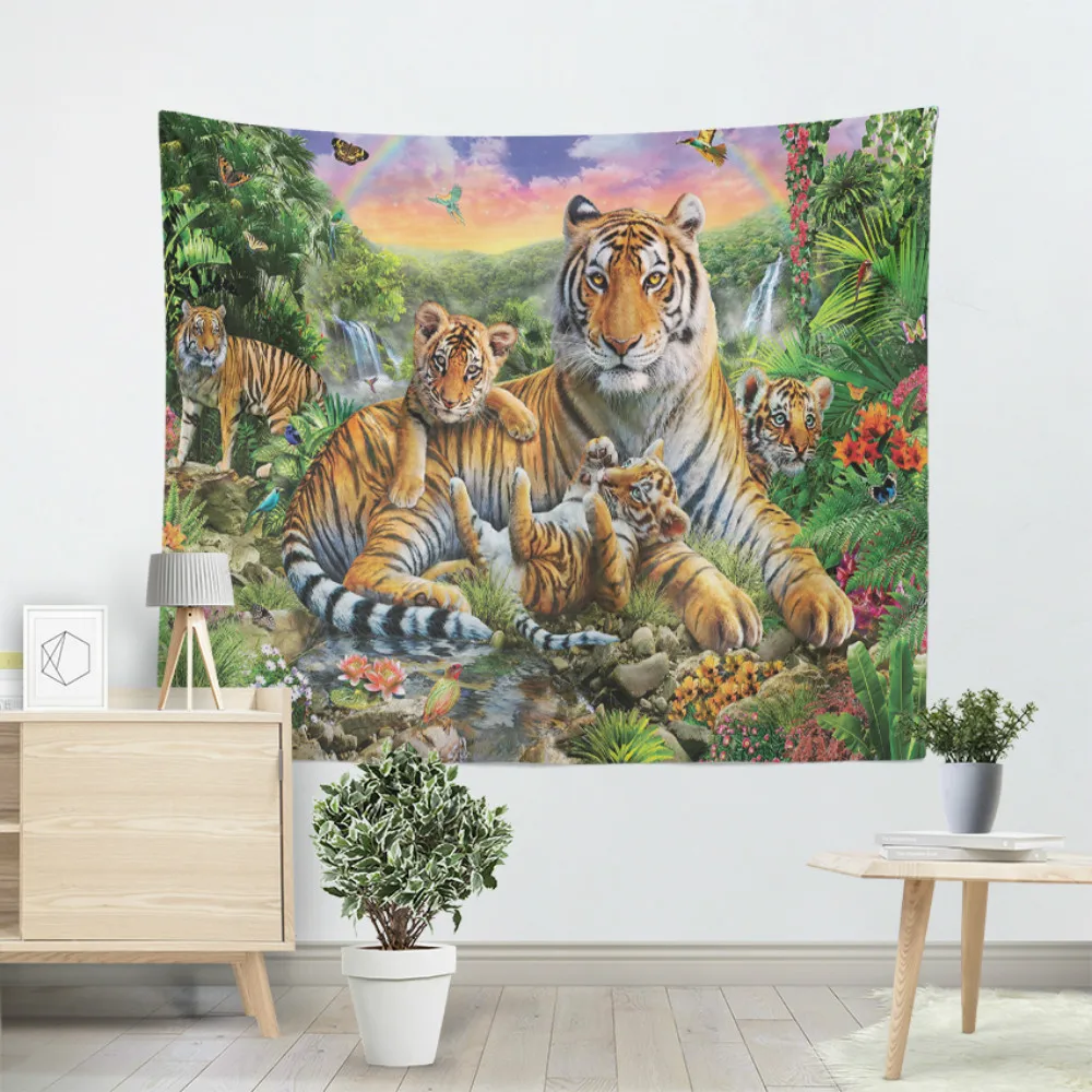 

3D Tiger Tapestry Big Wall Hanging Psychedelic Tapestry Rainbow Waterfall Mountain Animal Wall Tapestry Boho Decor Wall Cloth