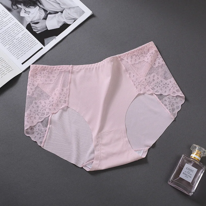 

Ice silk seamless ladies pure color underwear one-piece girl lace cotton sexy threaded mid-waist comfortable breathable briefs