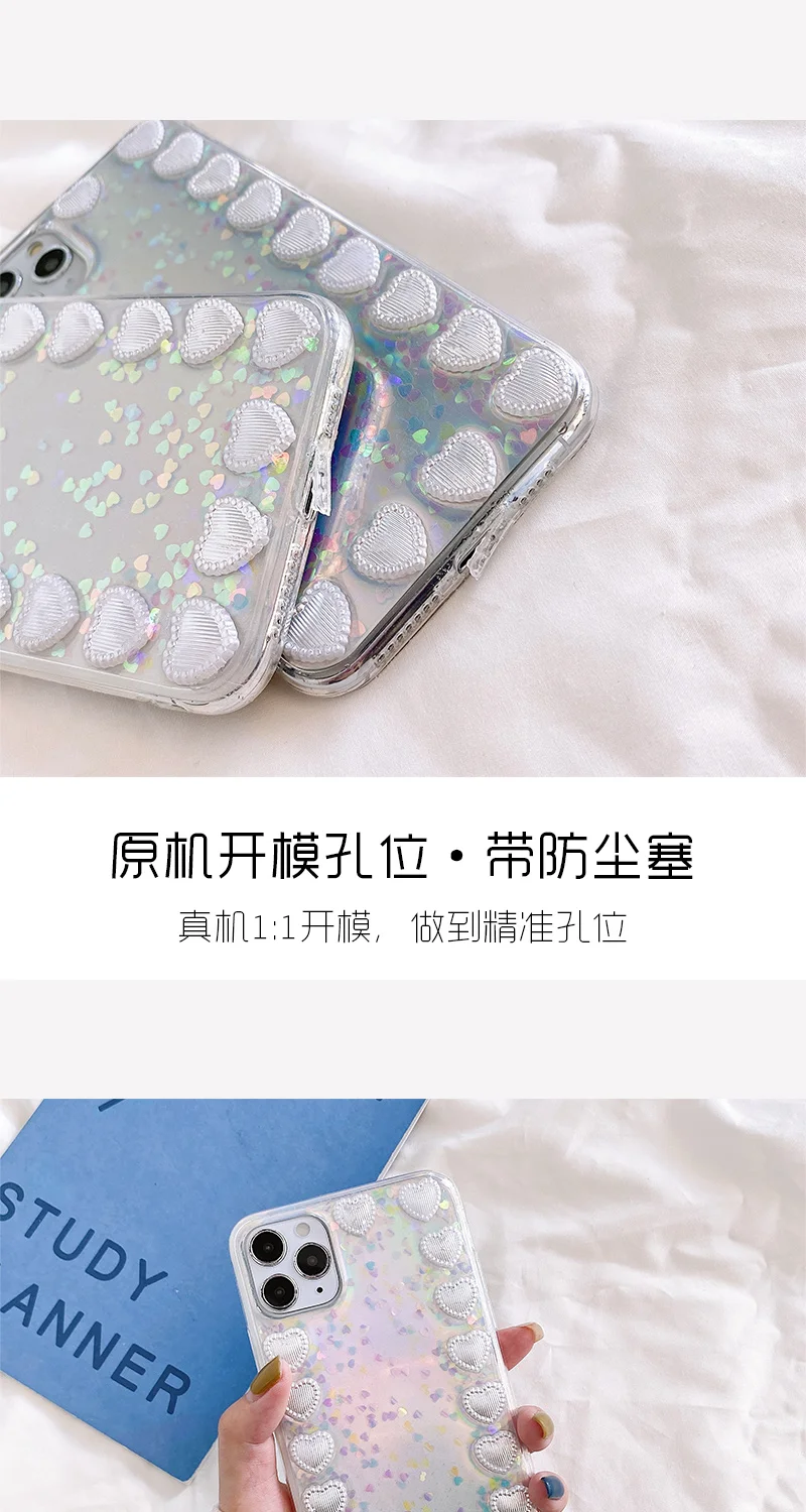 

fashion Bling 3D Heart female Phone Cover Case For Iphone X 11 pro Xs Max Xr 10 8 7 Plus se 4.7 Luxury Soft girl Coque Fundas