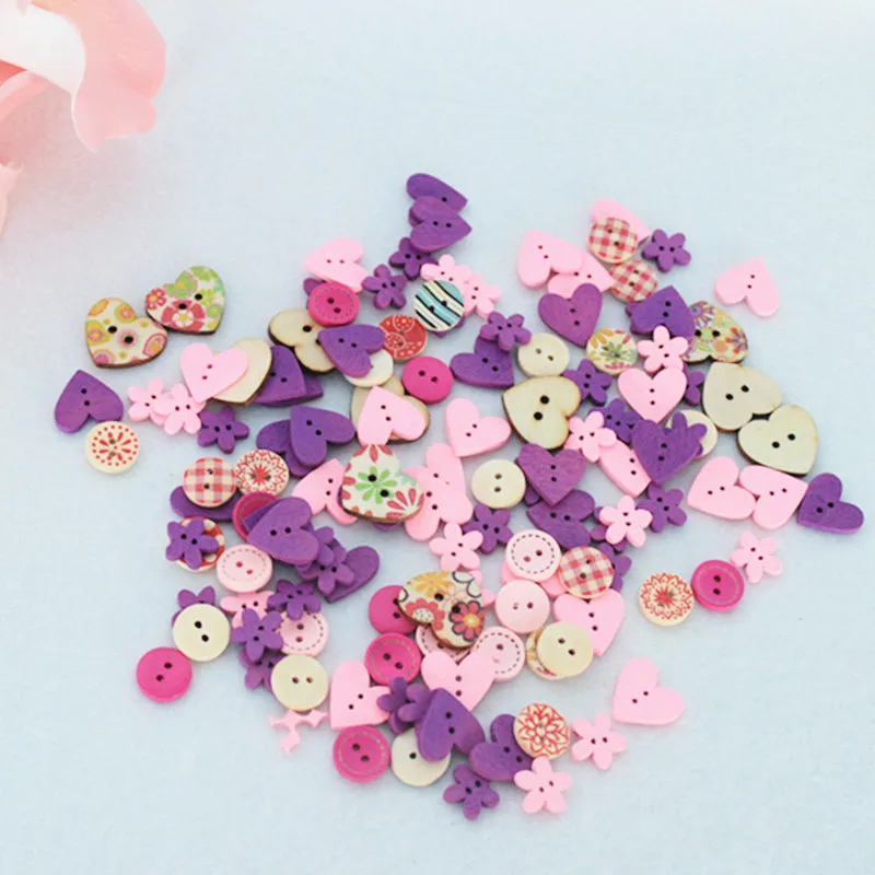 100 шт. DIY 15 мм розовый фиолетовый цвет формы смешивания деревянные пуговицы для