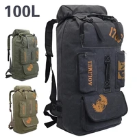 100l hiking camping backpack canvas outdoor mountaineering bag men tactical travel hunting rucksack fishing camping equipment