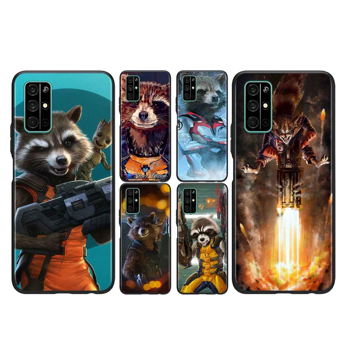

For Honor Play 3E 8S 8C 8X 8A 8 7S 7A 7C MAX Prime Pro 2019 2020 Black Phone Case Marvel Rocket Racoon Soft Silicone Cover