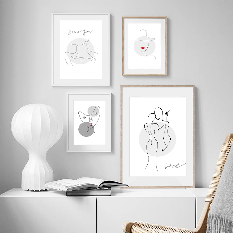 Абстрактная черно белая романтическая поцелуйка Картина на холсте цитаты печать