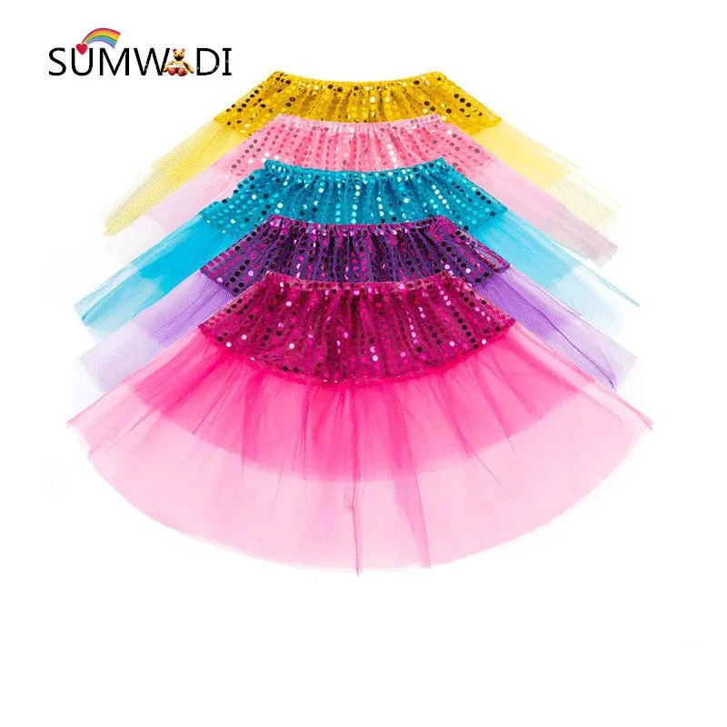 

2-8Y Baby Girls Skirts for Children's Clothes Princess Kids Sequined Mesh Stitching Skirt Dance Performance Tutu Skirt