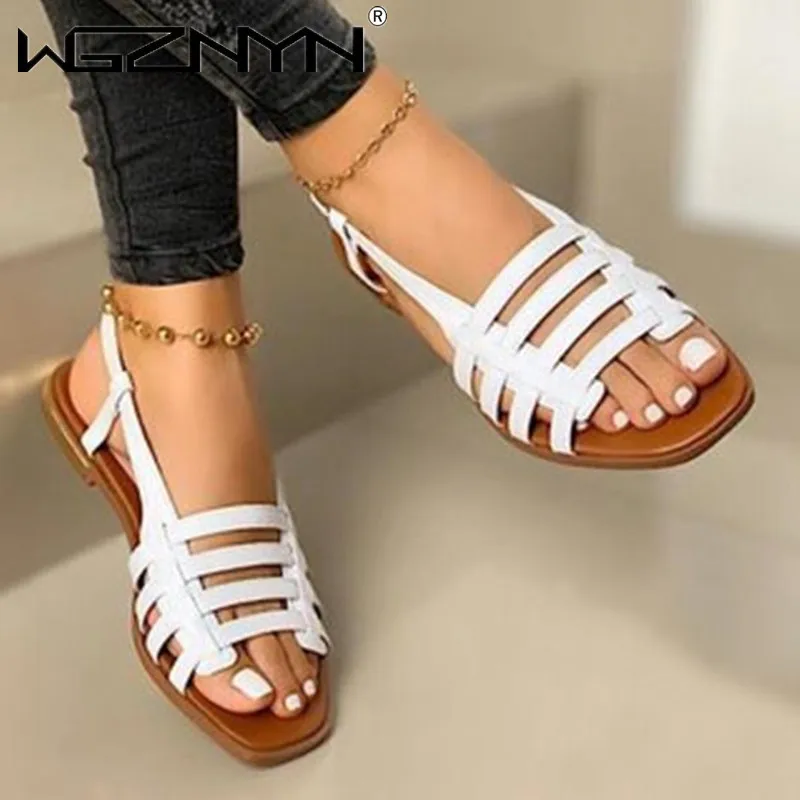 

Summer Brand Sandals Woman Gladiator Open Toe Casual Beach Shoes Female Hollow Out Flats Women Outdoor Footwear Plus Size 35-43