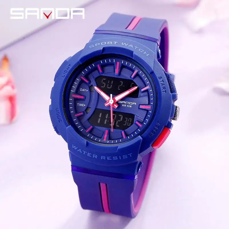 SANDA Роскошный топ бренд женские часы модные спортивные с двойным дисплеем для
