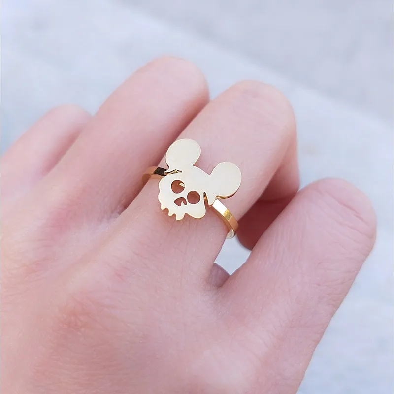 Крутое кольцо с ушками мышки и черепом ювелирное изделие простое животным