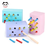 montessori magnetic catch worm wooden toys fishing game macaron color cognitive 3d puzzle gift for toddlers children boy girl