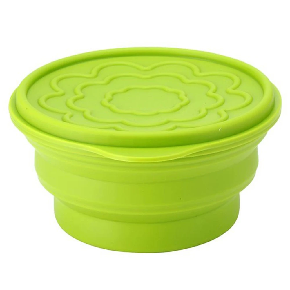 Green LunchBox 830 мл складная коробка для завтрака Span новая силиконовая наружная миска с крышкой компактная Салатница блюдо Пищевая силиконовая миска для кормления - Цвет: Green LunchBox