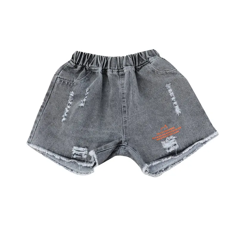 

Vintage Kids Girl Grey Denim Shorts New Summer Teens Ripped Jean Shorts with Pockets for Girls Children's Clothing Letter Print