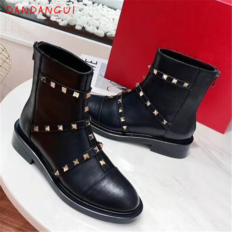 

High-Quality Real Leather Female Boots Sexy Rivet Nightclub Luxury Designer Women Riding Boots Autumn Winter Casual Ladies Shoes