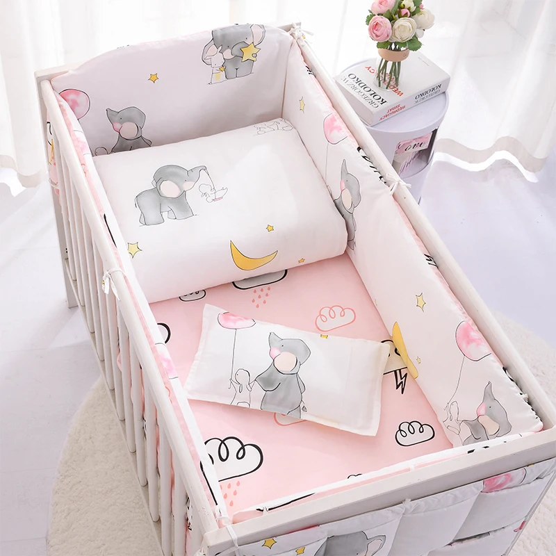 

6/9pcs Pink Baby Bedding Set Cotton Soft Breathable Crib Kit jogo de cama crib bedding set baby nursery 120*60/120*70cm