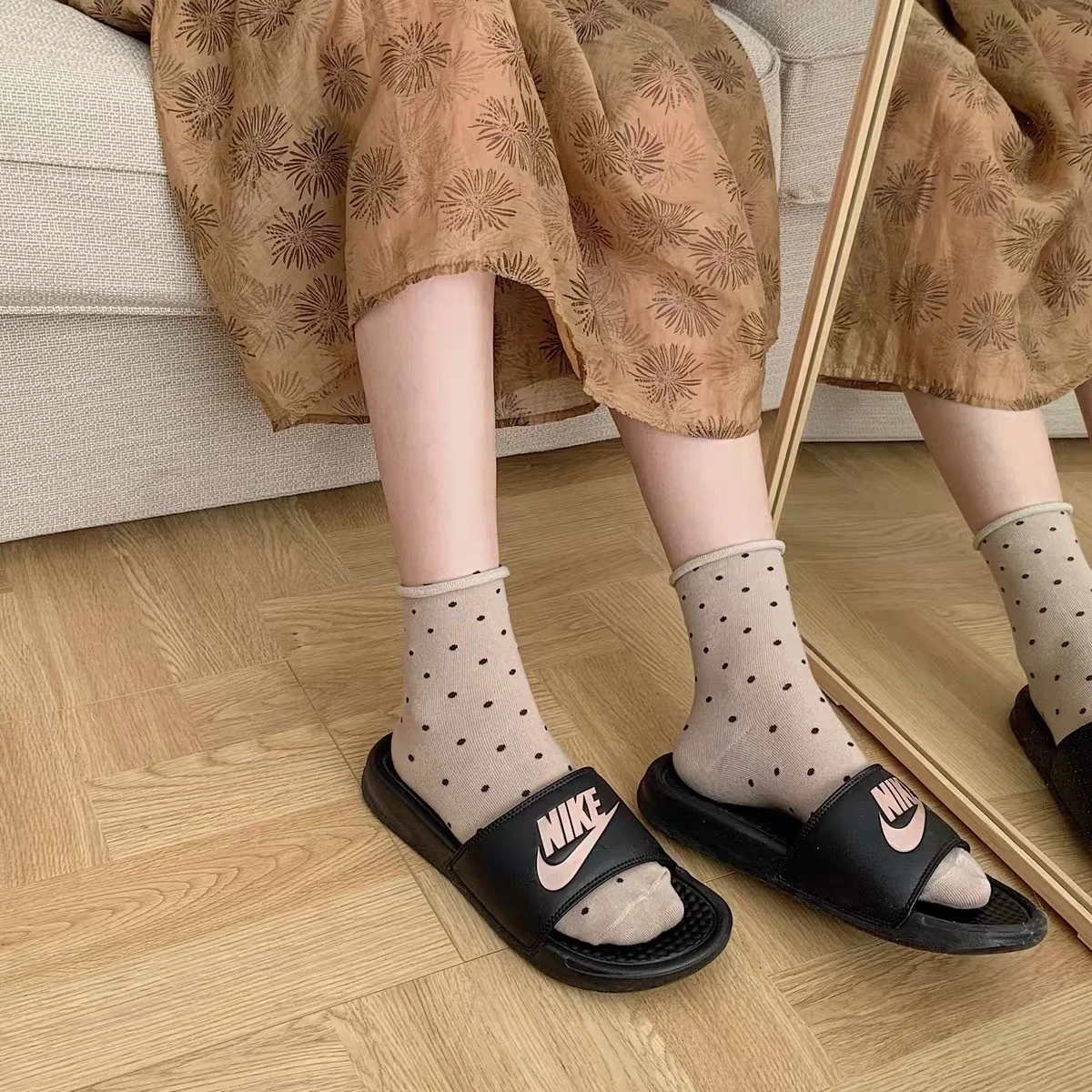 

SP&CITY Vintage Dot Patterned Casual Short Socks Korean College Breathable Cotton Socks Women Sports Hipster Harajuku Sock