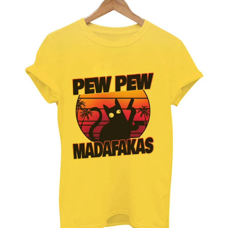 Желтый Vogue Pew Madafakas принт женская черная футболка с принтом блаумори пистолетом