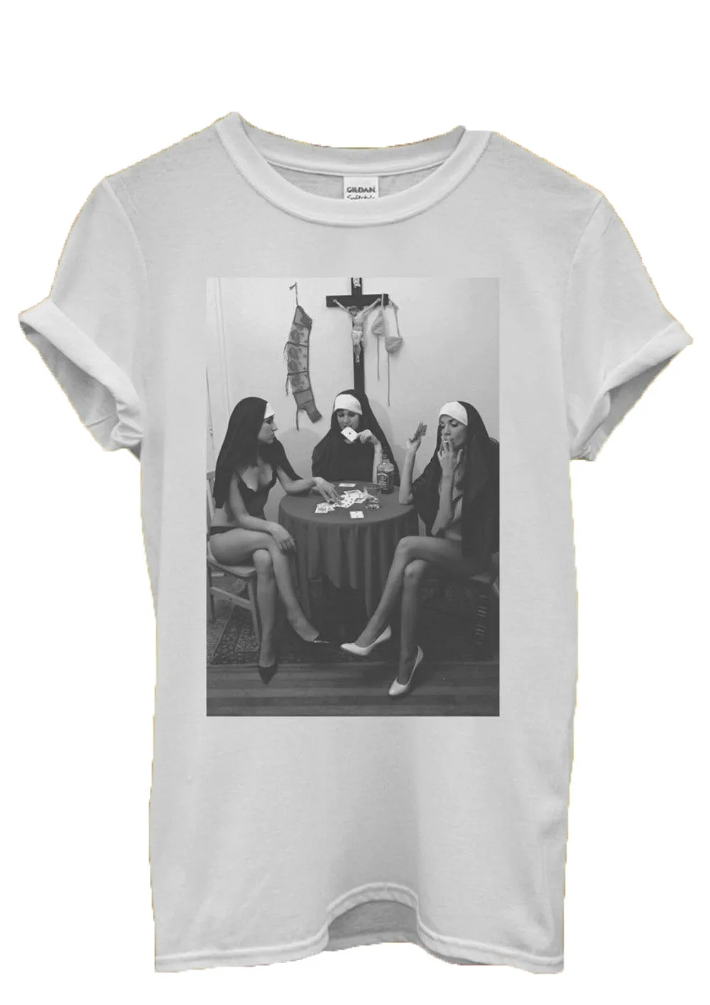 

Nuns Naked Playing Card Smoking Funny Men Unisex Brand New Clothing Men's Fashion Man Cotton Clothing O Neck Tops Shirt