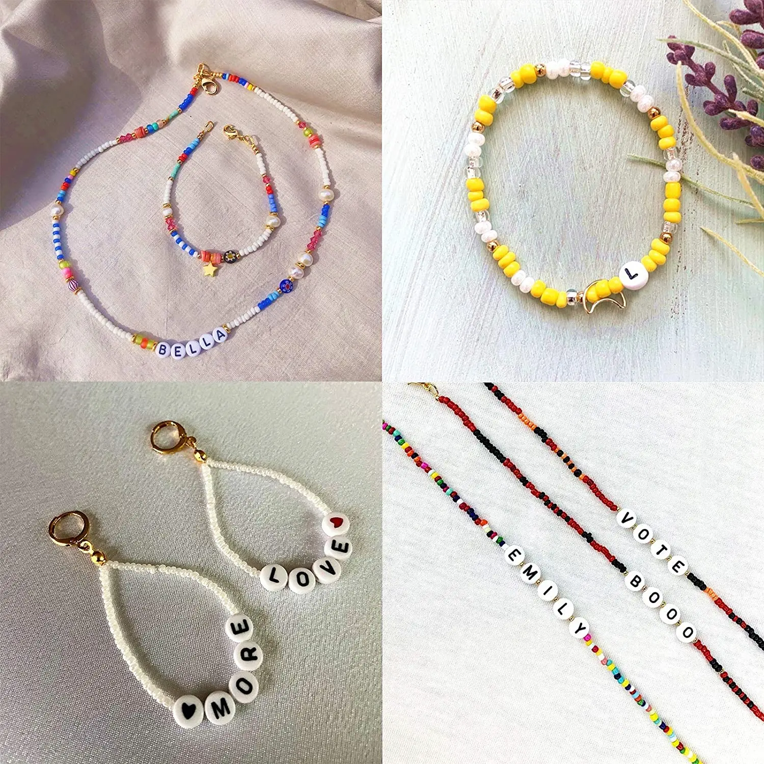 

2/3/4mm Glass Seed Beads Letter Beads Small Craft Beads Elastic String Tweezers for DIY Bracelet Jewelry Making Supplies