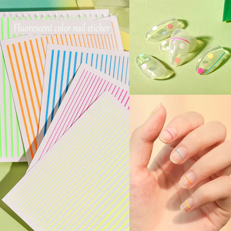 

new 1 Sheet 3D Nail Art Stickers bright colorful Stripe Lines shape Nails Stickers for Nails Sticker Decorations Manicure Z0213