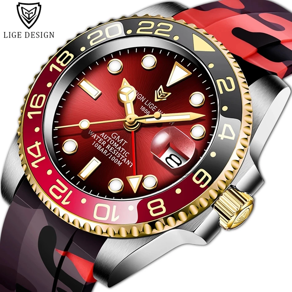 

Часы наручные LIGE Мужские механические, брендовые Роскошные спортивные автоматические водонепроницаемые из нержавеющей стали