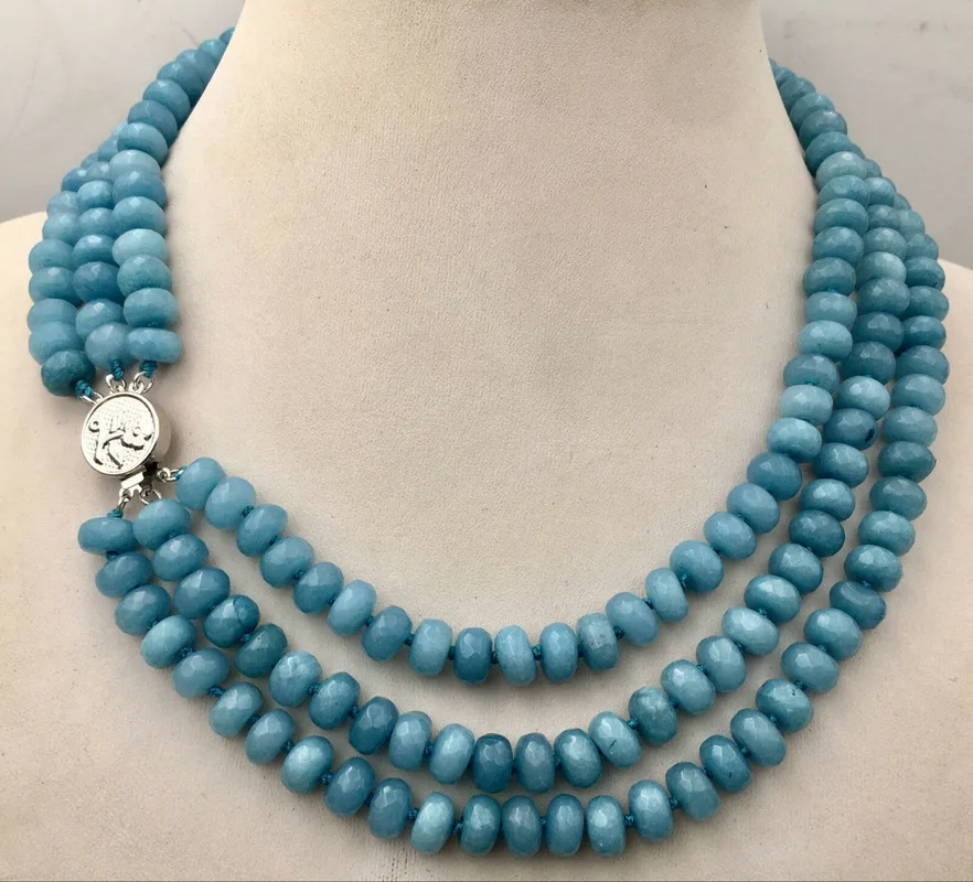 

Новый ОГРОМНЫЙ 5x8 мм натуральный Аквамариновый Фотофон 3 ряда 18-20 дюймов