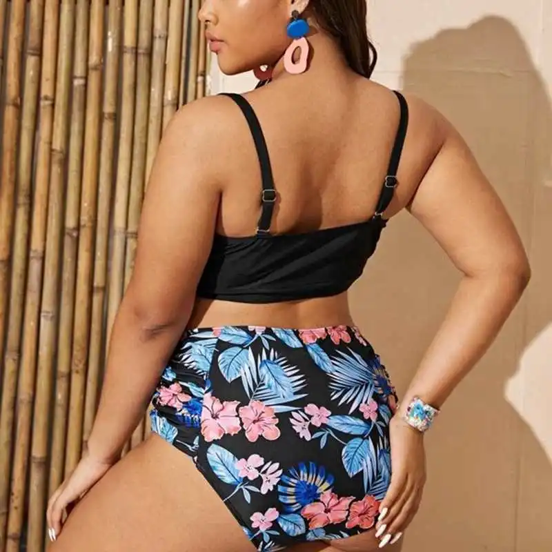 Размера плюс бикини с высокой талией комплект из 2 предметов женский купальник