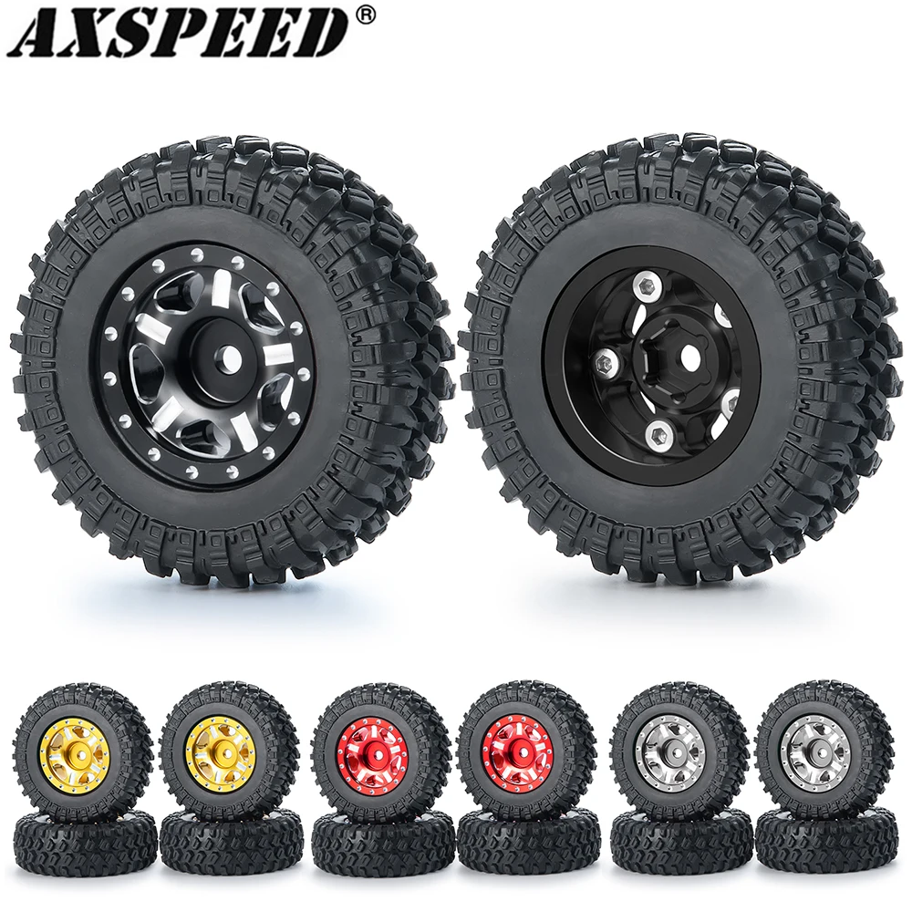 

AXSPEED 1.0" Metal Wheel Rims and Rubber Tyres Kit for 1/24 RC Crawler Car Axial SCX24 90081 AXI00001 AXI00002 Wheel Tires