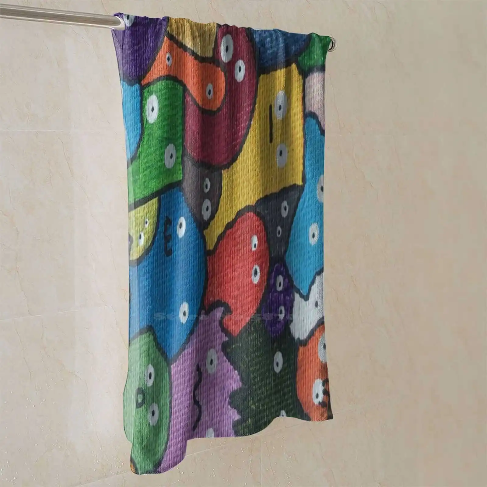 Банное полотенце с 3D рисунком монстра сильное водопоглощающее акриловое