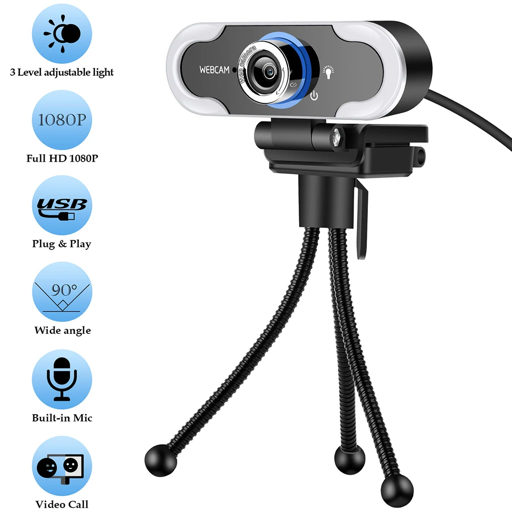 

1080P Computer Camera USB LED Web Camera White Light 5500K Workcamera with Microphone Camera for Laptop Computer