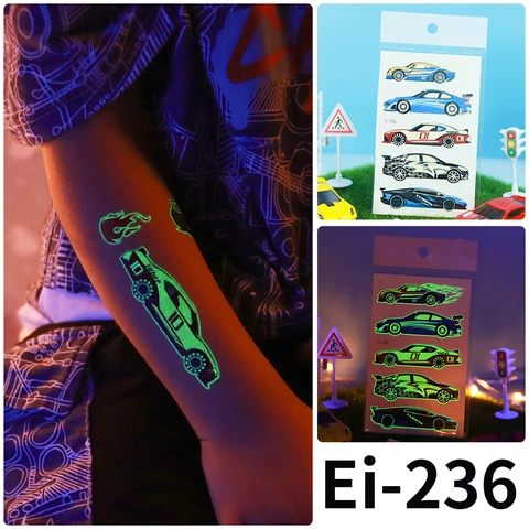 Светящиеся тату-наклейки для детей, светящаяся татуировка для лица, детское боди-арт тату, спортивный автомобиль, мотоцикл, тату с героями мультфильмов, детские наклейки