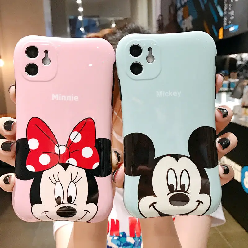 

Disney cartoon Mickey Minnie mobile phone case with stand couple for iPhone11/11pro/xs/xsmax/se/xr/7plus/8p/6s/6sp/