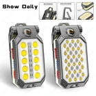 Портативный светодиодный COB фонарь с зарядкой от USB, рабочее освещение, регулируемый водонепроницаемый фонарь для кемпинга с магнитным дизайном и дисплеем мощности