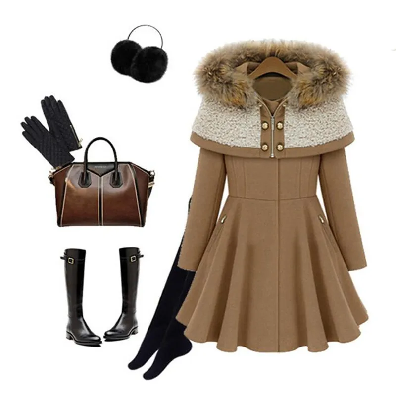 Женское шерстяное пальто средней длины с капюшоном смешанное Осень зима 2020