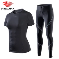 rion fashion women yoga 2pcs set outdoor yoga fitness pants short sleeve yoga t shirt set 2021 womens gym sportswear slim suit