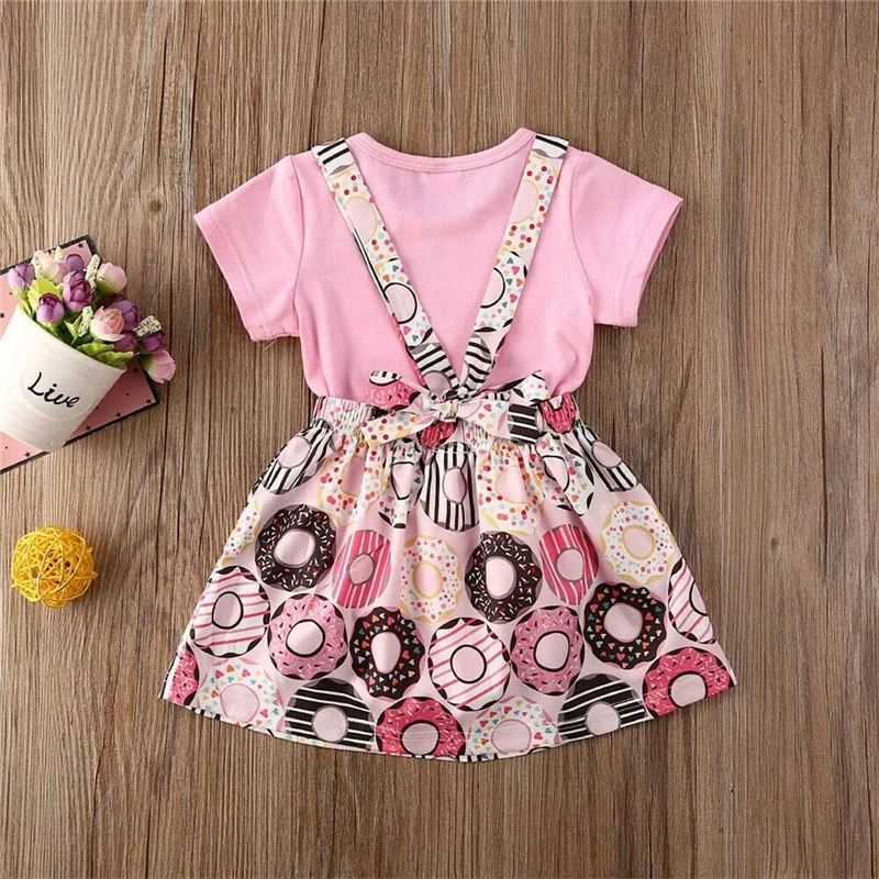 Одежда для маленьких девочек комплекты розовый комбинезон + юбка с принтом