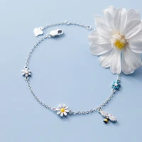 real 925 sterling silver zicon flower bee bracelet for fashion women party cute fine jewelry minimalist accessories