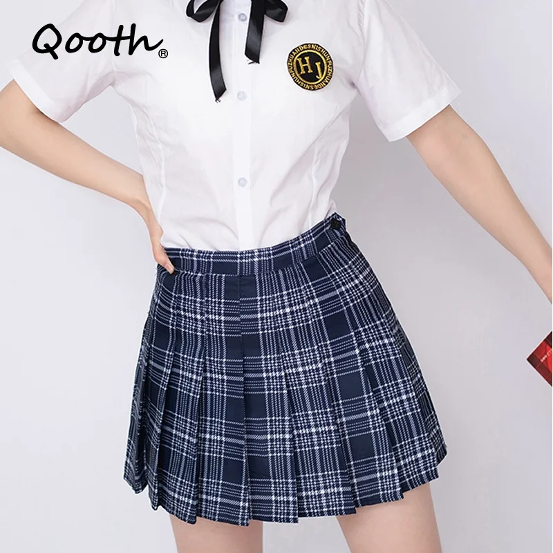 

Qooth 2021 Summer Women Mini Skirts High Waist Cute Student Sweet Girl's Pleated Skirt Korean Style Loose Skirts for Women QT992