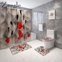 Modern Style Bath Mat and Shower Curtain Set Water Absorbing Bath Mat Home Decoration Shower Floor Mat Toilet Carpet
