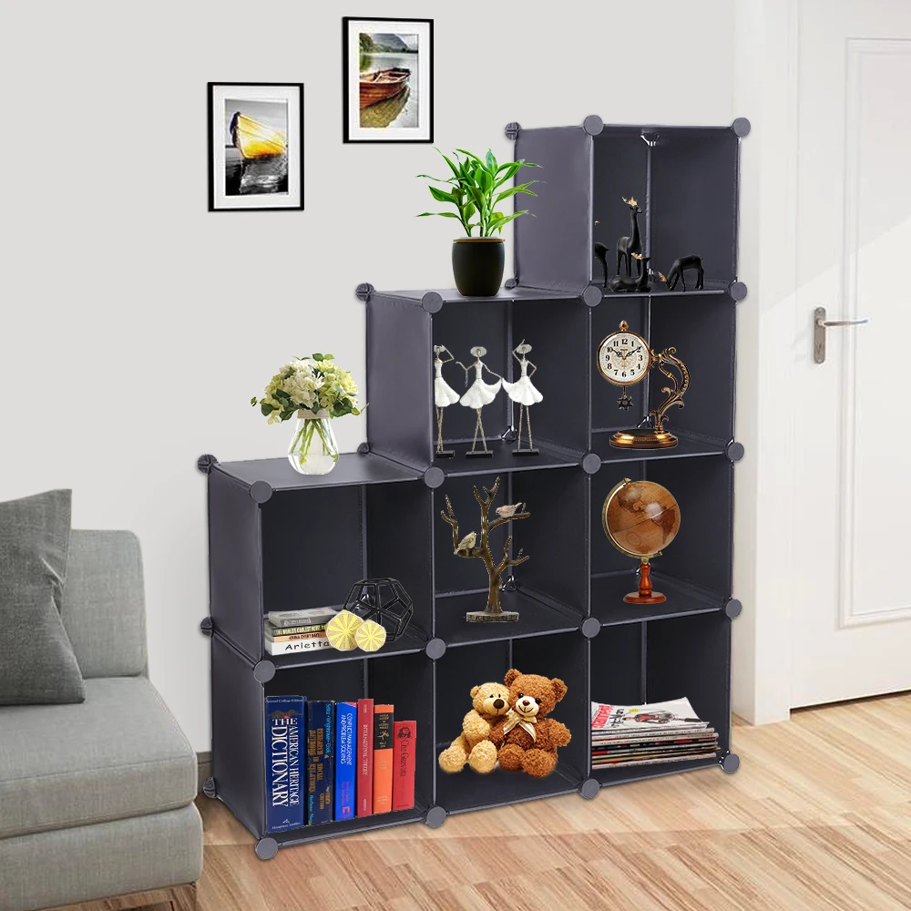 

US WarehouseCube Storage 9-Cube Closet Organizer Storage Shelves Cubes Organizer DIY Closet Cabinet Black Storage Shelf