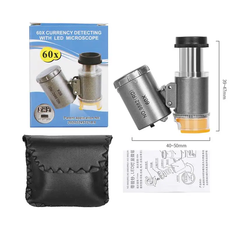 

60X Magnifying Glass Portable Lighted Magnifier With 2 LED Lights 1 UV Light Adjustable Focal Length Magnifier For Jewelers