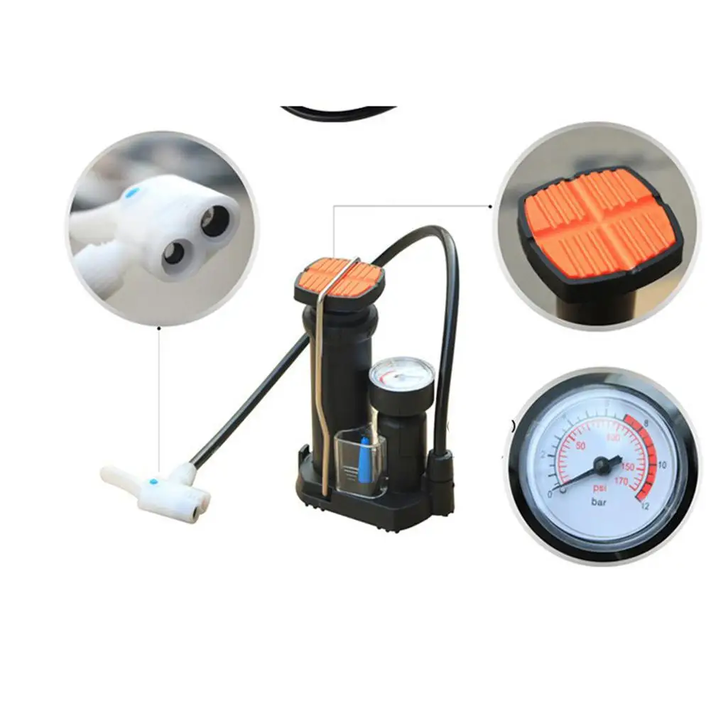 Ножной активированный велосипедный напольный насос с манометром двойной