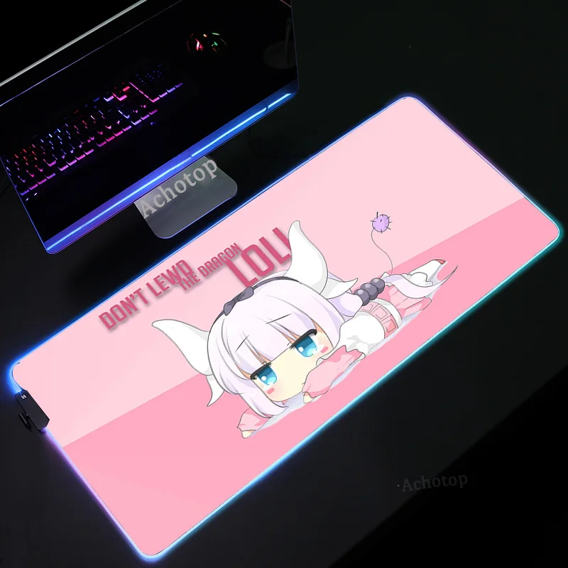 

Kanna Cute RGB Mouse Pad Anime Large Mousepad Gamer Computer Kawaii Mouse Pad XL LED Light Gaming Keyboard Pink Table Desk Mat