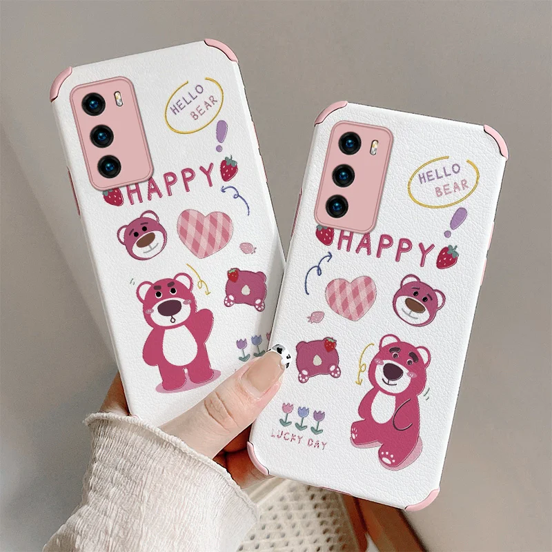 

Love Strawberry Bear Phone Case For Huawei P40 P30 P20 Pro Lite Mate 40 30 20 Pro lite 20X Y7a P Smart 2021 Cover
