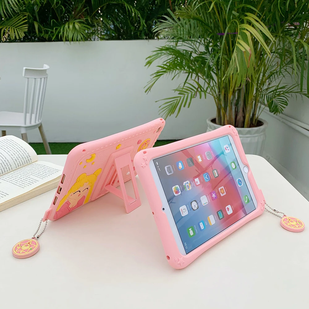 

Anime Cute Sailor Moon Soft Silicone Tablet Stand Case For iPad Air 1 2 3 Mini 4 5 Pro 2017 2018 2019 2020 Cover