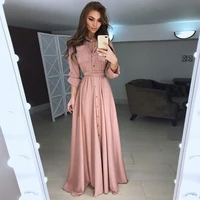 skmy slim long sleeve a line dress button lace up fall clothes for women solid evening party floor length dress 5 colors