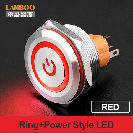 Red LED Power 30 мм Одноместный двухполюсный DPDT кнопочный переключатель двери схема с светильник 12V24V220V - Цвет: Red LED Power