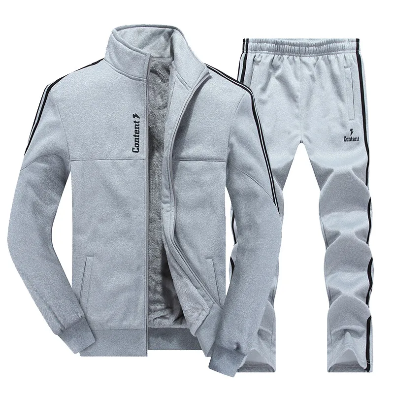 New Winter Men's Sets Plus Velvet Men Sport Suits Sportswear Set Fitness Warm Tracksuit Zip Pocket Male's Casual Clothing