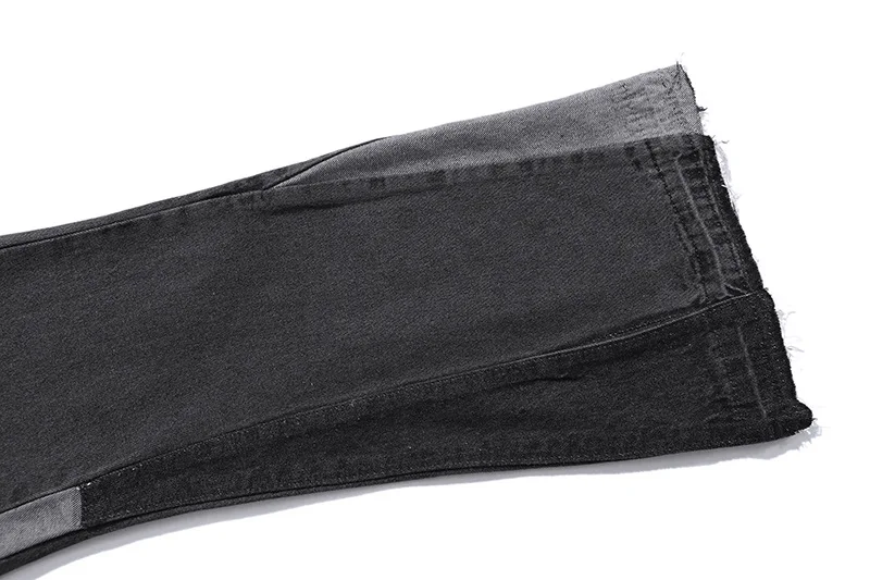 

American high street Street worn ground white contrast stitching printed micro RA jeans men