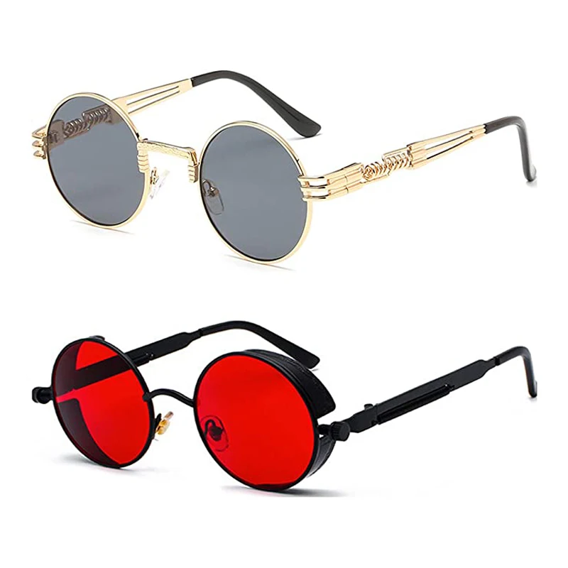 Солнцезащитные очки в стиле стимпанк женские металлические круглые винтажные