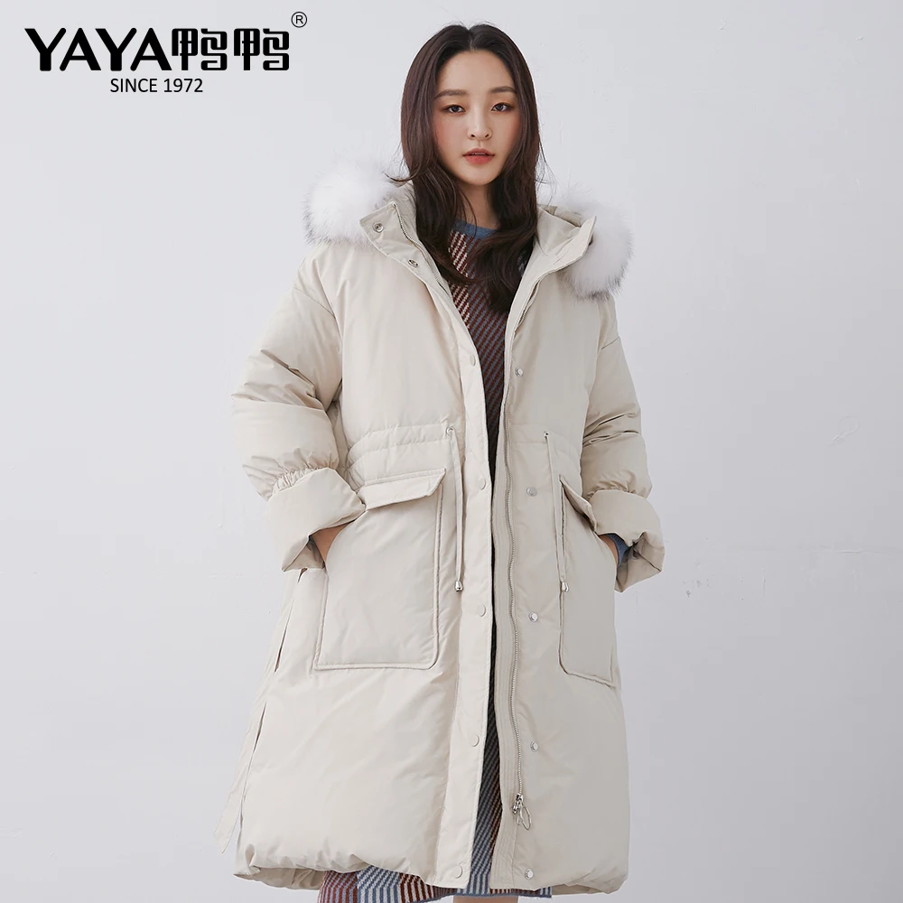 Женский пуховик с капюшоном YAYA теплая куртка на белом утином пуху изогнутым