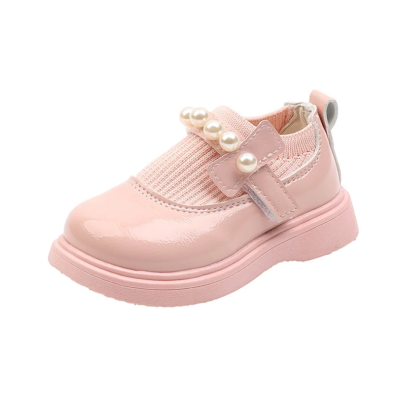Children Artificial PU Girls Shoes British Style Soft Bottom Breathable Casual Princess Kids Pearl Leather For Girl |