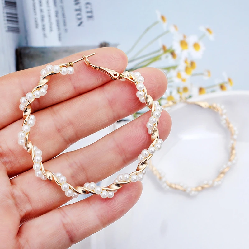 DoreenBeads модные серьги кольца из нержавеющей стали золото цвет белый имитация